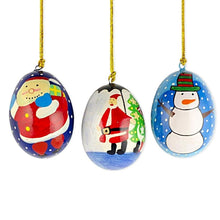 Load image into Gallery viewer, 3 Wooden Egg Christmas Ornaments Santa, Christmas Tree and Snowman