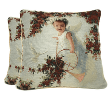 Load image into Gallery viewer, Tache Cupid's Horn Antique Rose Bird Dove Woven Tapestry Throw Pillow Cover (16375)
