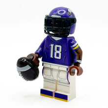 Load image into Gallery viewer, #18 WR Vikings Football Player Minifig made using LEGO parts - B3 Customs
