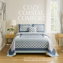 Load image into Gallery viewer, DaDa Bedding Mediterranean Blue Mint Green Patchwork Quilted Bedspread Set (JHW-884)