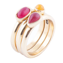 Load image into Gallery viewer, Dainty Stackable Red and Yellow Agate Golden Ring Set