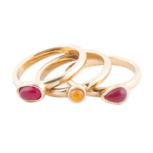 Load image into Gallery viewer, Dainty Stackable Red and Yellow Agate Golden Ring Set