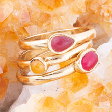 Load image into Gallery viewer, Dainty Stackable Red and Yellow Agate Golden Ring Set