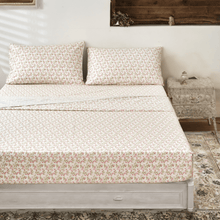 Load image into Gallery viewer, DaDa Bedding Collection Romantic Coquette Sheet Set - 100% Cotton [ Poplin Cotton ] Floral Fitted &amp; Flat Sheets with Pillowcases - Deep Pocket Design - Soft, Breathable, Wrinkle-Resistant