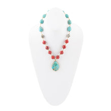 Load image into Gallery viewer, Blue and Red Turquoise Teardrop Golden Necklace
