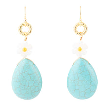 Load image into Gallery viewer, Dani Blue Turquoise Magnesite Flower Golden Drop Earrings