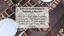 Load image into Gallery viewer, DaDa Bedding Set of 8 Pieces Dark Botanical Mughal Floral Table Woven Black Tapestry - 4 Placemats, 2 Table Runners, 2 Throw Pillow Covers (18197)