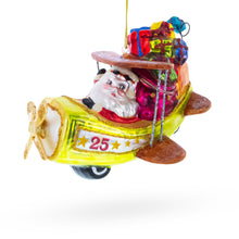 Load image into Gallery viewer, Santa Delivering Gifts on Airplane Glass Christmas Ornament