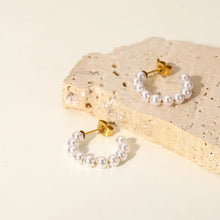 Load image into Gallery viewer, Cream Beaded Hoops-Titanium