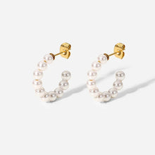 Load image into Gallery viewer, Cream Beaded Hoops-Titanium