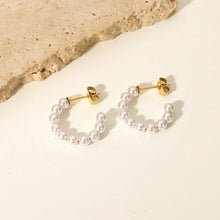 Load image into Gallery viewer, Cream Beaded Hoops-Titanium