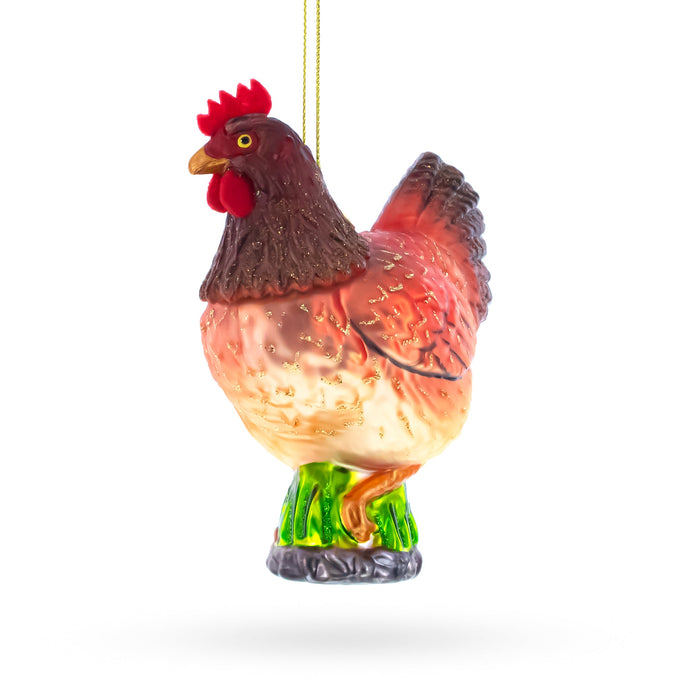 Farmyard Chicken Glass Christmas Ornament
