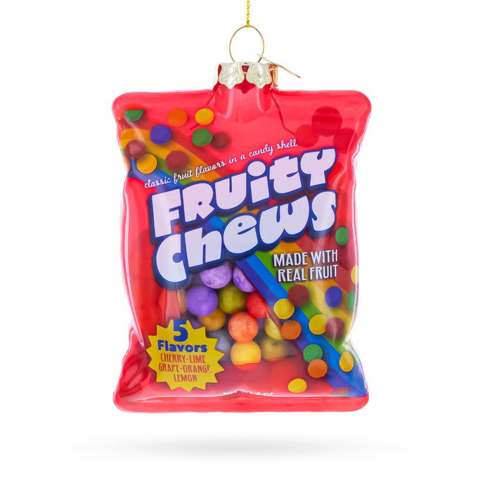 Fruity Chews Candy Bag Glass Christmas Ornament