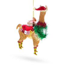 Load image into Gallery viewer, Llama with Presents Glass Christmas Ornament