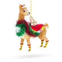 Load image into Gallery viewer, Llama with Presents Glass Christmas Ornament