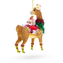 Load image into Gallery viewer, Llama with Presents Glass Christmas Ornament