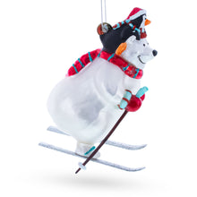 Load image into Gallery viewer, Skiing Polar Bear with Penguin Glass Christmas Ornament