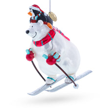 Load image into Gallery viewer, Skiing Polar Bear with Penguin Glass Christmas Ornament