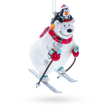 Load image into Gallery viewer, Skiing Polar Bear with Penguin Glass Christmas Ornament