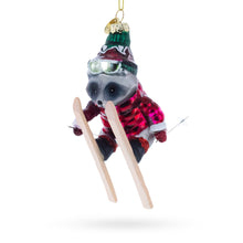 Load image into Gallery viewer, Skiing Raccoon Glass Christmas Ornament