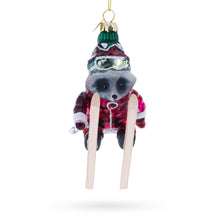 Load image into Gallery viewer, Skiing Raccoon Glass Christmas Ornament
