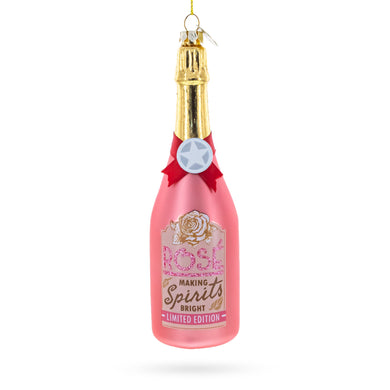 Rose Sparling Wine Bottle Glass Christmas Ornament