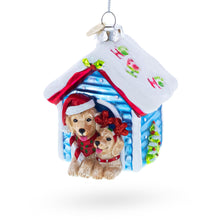 Load image into Gallery viewer, Christmas Dogs in Doghouse Glass Christmas Ornament
