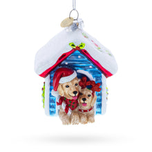 Load image into Gallery viewer, Christmas Dogs in Doghouse Glass Christmas Ornament