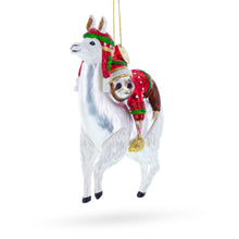 Load image into Gallery viewer, Llama and Sloth Glass Christmas Ornament