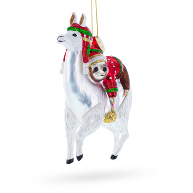 Llama and Sloth Glass Christmas Ornament
