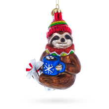 Load image into Gallery viewer, Sloth with Mug Glass Christmas Ornament