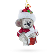 Load image into Gallery viewer, Koala with Present Glass Christmas Ornament