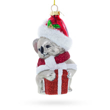 Load image into Gallery viewer, Koala with Present Glass Christmas Ornament