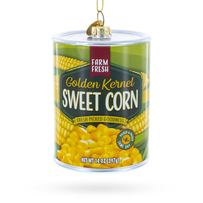 Golden Kernel Sweet Corn Can Glass Christmas Ornament
