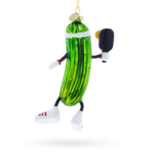 Load image into Gallery viewer, Pickle-Themed Pickleball Glass Christmas Ornament