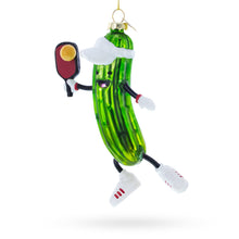 Load image into Gallery viewer, Pickle-Themed Pickleball Glass Christmas Ornament
