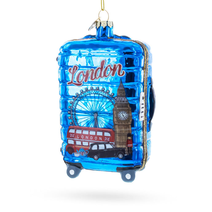 London Landmarks Suitcase Glass Christmas Ornament