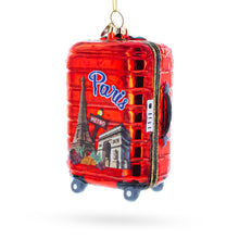 Load image into Gallery viewer, Paris Landmarks Suitcase Glass Christmas Ornament