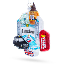 Load image into Gallery viewer, London Landmarks with Big Ben and Taxi Glass Christmas Ornament