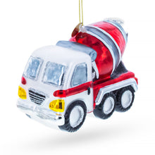 Load image into Gallery viewer, Striped Concrete Mixer Construction Vehicle Glass Christmas Ornament