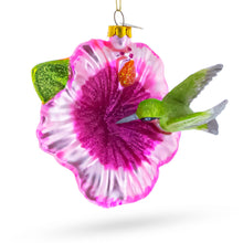 Load image into Gallery viewer, Hummingbird with Hibiscus Glass Christmas Ornament