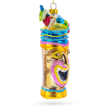 Load image into Gallery viewer, Hawaiian Tiki Totem with Tropical Cocktail Glass Christmas Ornament