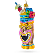 Load image into Gallery viewer, Hawaiian Tiki Totem with Tropical Cocktail Glass Christmas Ornament