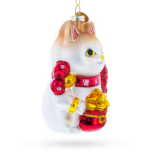 Load image into Gallery viewer, Lucky Maneki Neko Fortune Cat with Gold Coins Glass Christmas Ornament