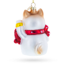 Load image into Gallery viewer, Lucky Maneki Neko Fortune Cat with Gold Coins Glass Christmas Ornament