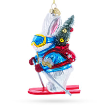 Load image into Gallery viewer, Skiing Bunny with Backpack Glass Christmas Ornament