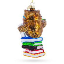 Load image into Gallery viewer, Love to Read Wise Owl with Books Glass Christmas Ornament