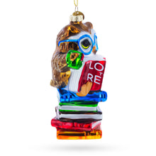 Load image into Gallery viewer, Love to Read Wise Owl with Books Glass Christmas Ornament