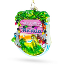 Load image into Gallery viewer, Florida Palm Tree Welcome Sign Glass Christmas Ornament