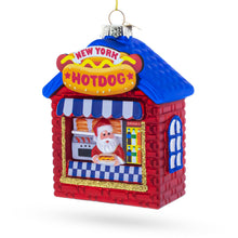 Load image into Gallery viewer, New York Hot Dog Stand with Santa Glass Christmas Ornament